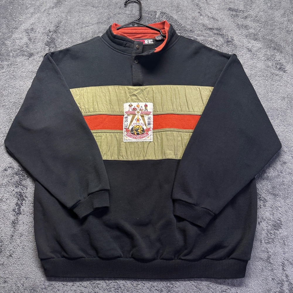 Vintage Todays News Sweatshirt Mens XL Black Sports International Henley